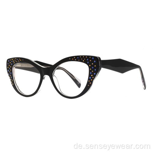 Katzenauge Rhinestone Acetat optische Rahmenbrille